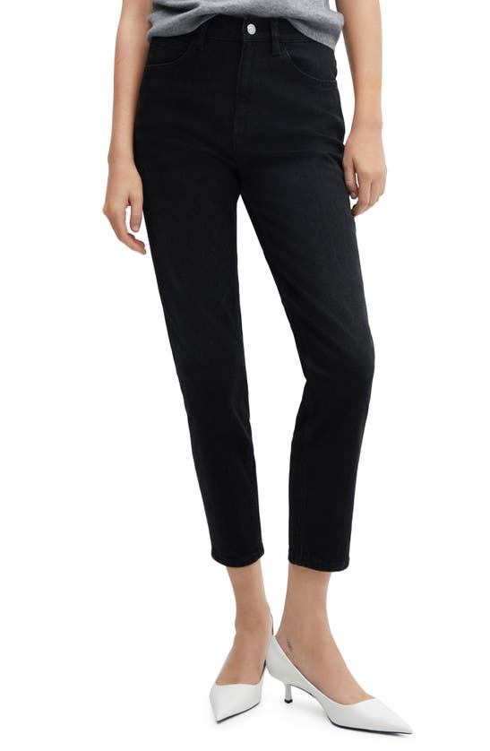 Shop Mango Comfort High Waist Straight Leg Mom Jeans In Black Denim