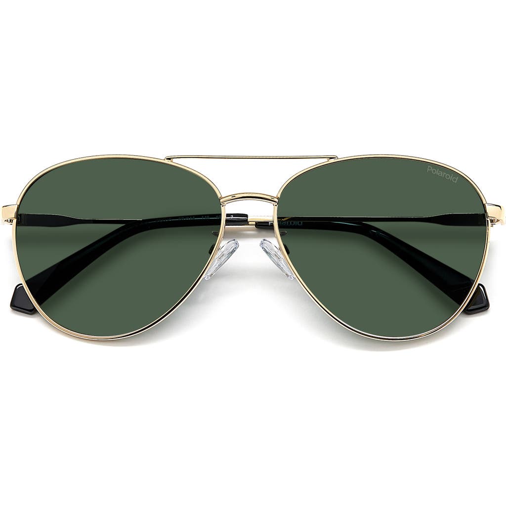 Polaroid 60mm Polarized Aviator Sunglasses In Gold Green/green Polarized