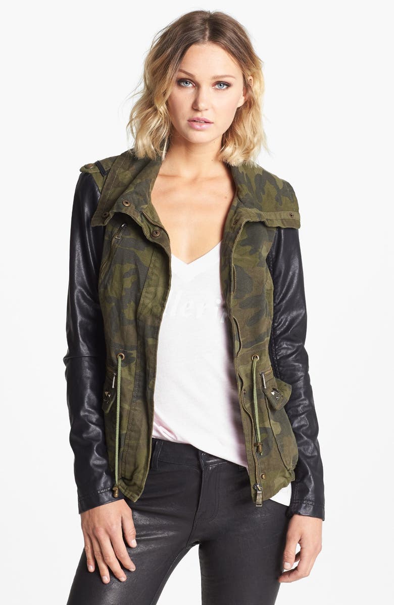 BCBGENERATION Mixed Media Jacket, Main, color, CAMO