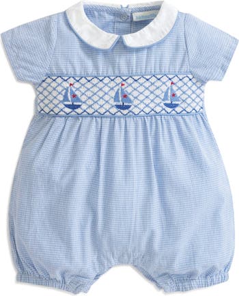 JOJO MAMAN BEBE Nautical Embroidered Smocked Romper | Nordstrom