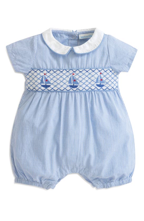 Shop Jojo Maman Bébé Nautical Embroidered Smocked Romper In Blue