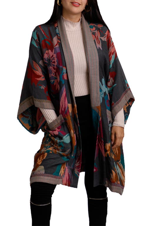 Saachi Keisha Long Floral Pattern Duster Jacket In Grey/pink