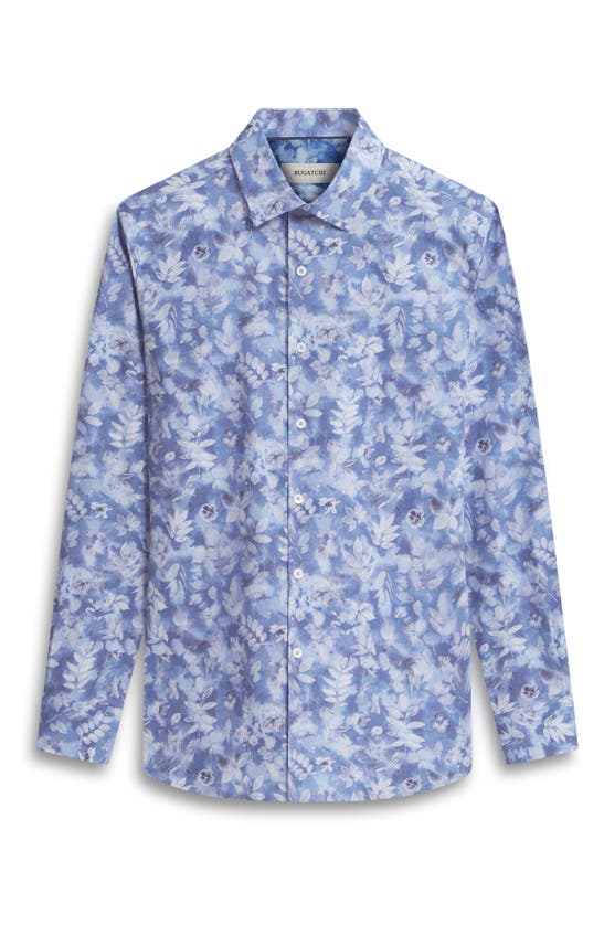 Shop Bugatchi Julian Shaped Fit Floral Stretch Cotton Button-up Shirt In Air Blue