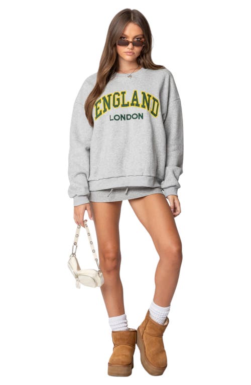 Shop Edikted England Embroidered Fleece Sweatshirt In Grey Melange