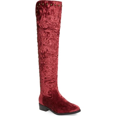 Very Volatile Akita Studded Over The Knee Boot- Burgundy