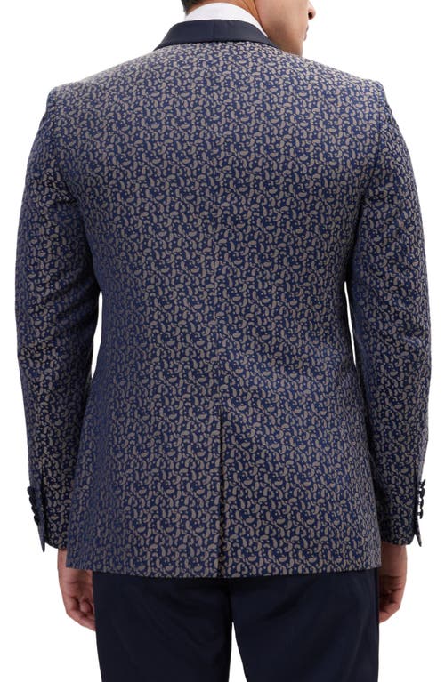 Ron Tomson Contrast Shawl Lapel Tuxedo Jacket In Navy Beige