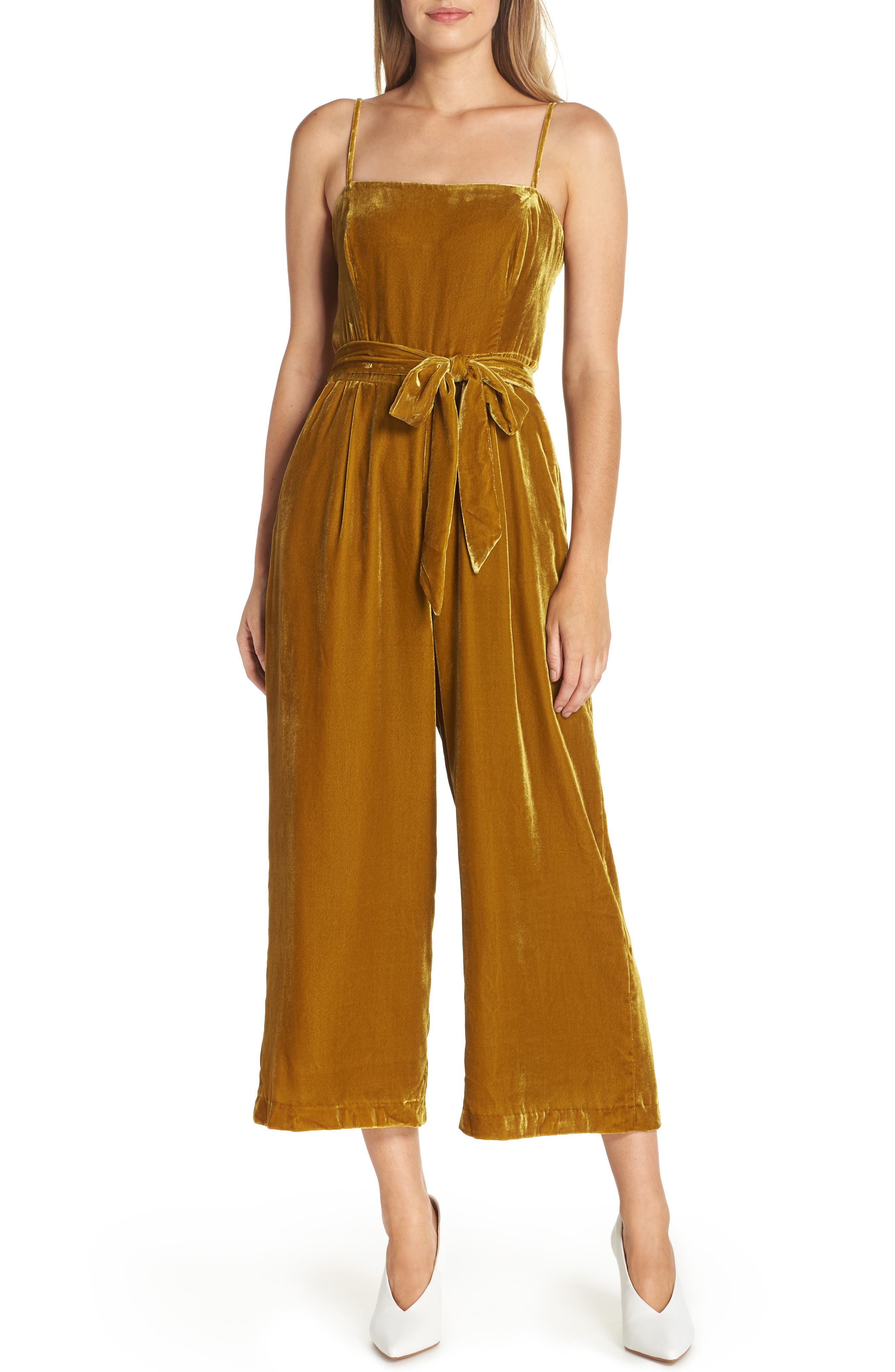 yellow velvet jumpsuit