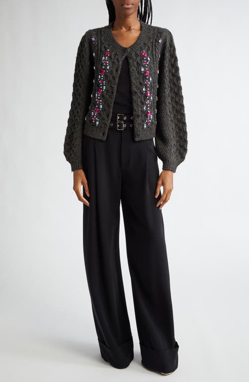 Shop Cinq À Sept Joelle Embellished Cable Stitch Cardigan In Charcoal-fuchsia/blue