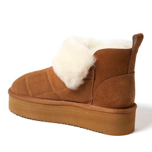 Dearfoams Fireside By Women's Bayswater Genuine Shearling Quilted Platform Bootie In Chestnut