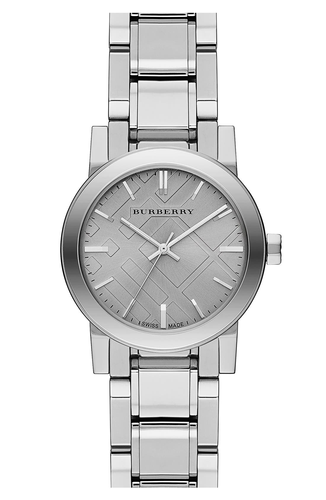 burberry small check stamped bracelet watch 26mm