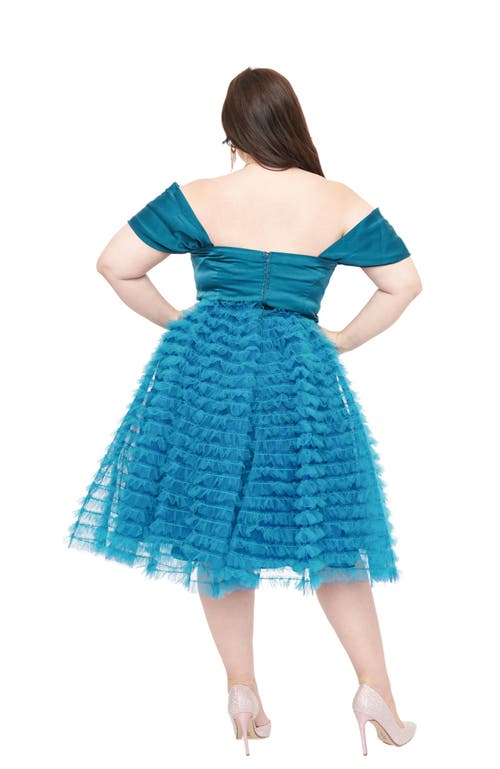 Shop Unique Vintage Plus Size Tulle Off The Shoulder Swing Dress In Teal