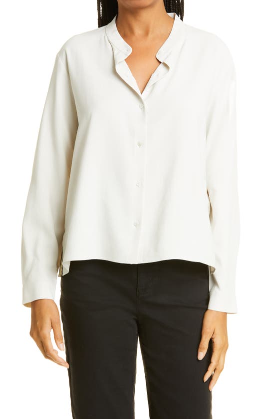 Eileen Fisher Classic Collar Easy Silk Button-up Shirt In Bone