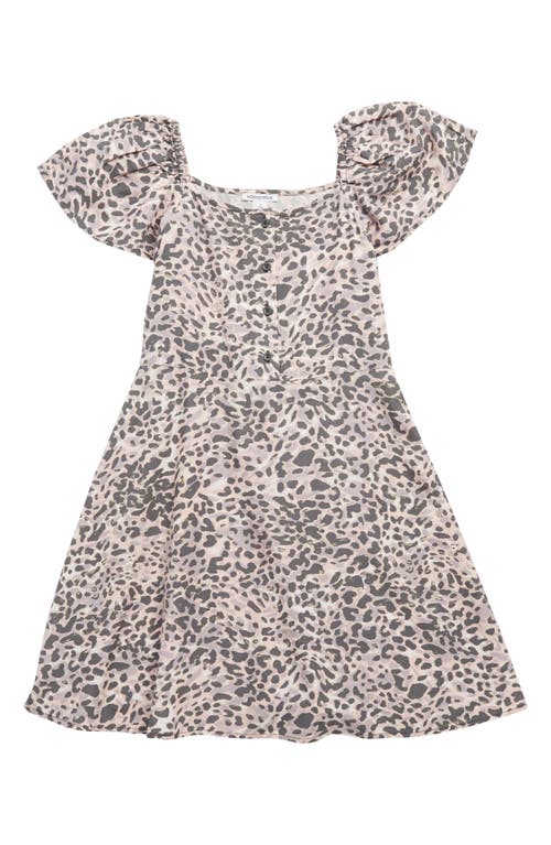 Nordstrom Kids' Flutter Sleeve Print Dress in Grey Castlerock- Ivory Animal