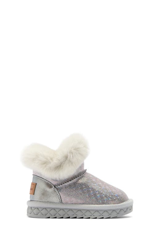 Doe A Dear Kids' Faux Fur Trim Glitter Boot In Silver