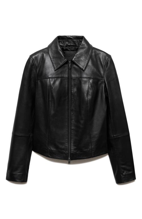 Shop Mango Leather Zip Jacket In Black