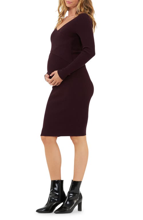 Shop Ripe Maternity Sadie Rib Long Sleeve Maternity/nursing Dress In Maroon