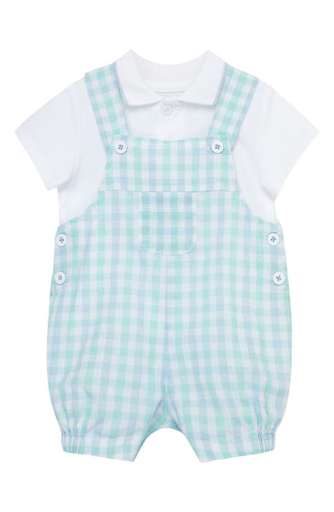 Tipped Polo & Gingham Romper Set (Baby)