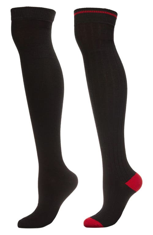 Memoi Tipped Assorted 2-pack Over The Knee Socks In Black