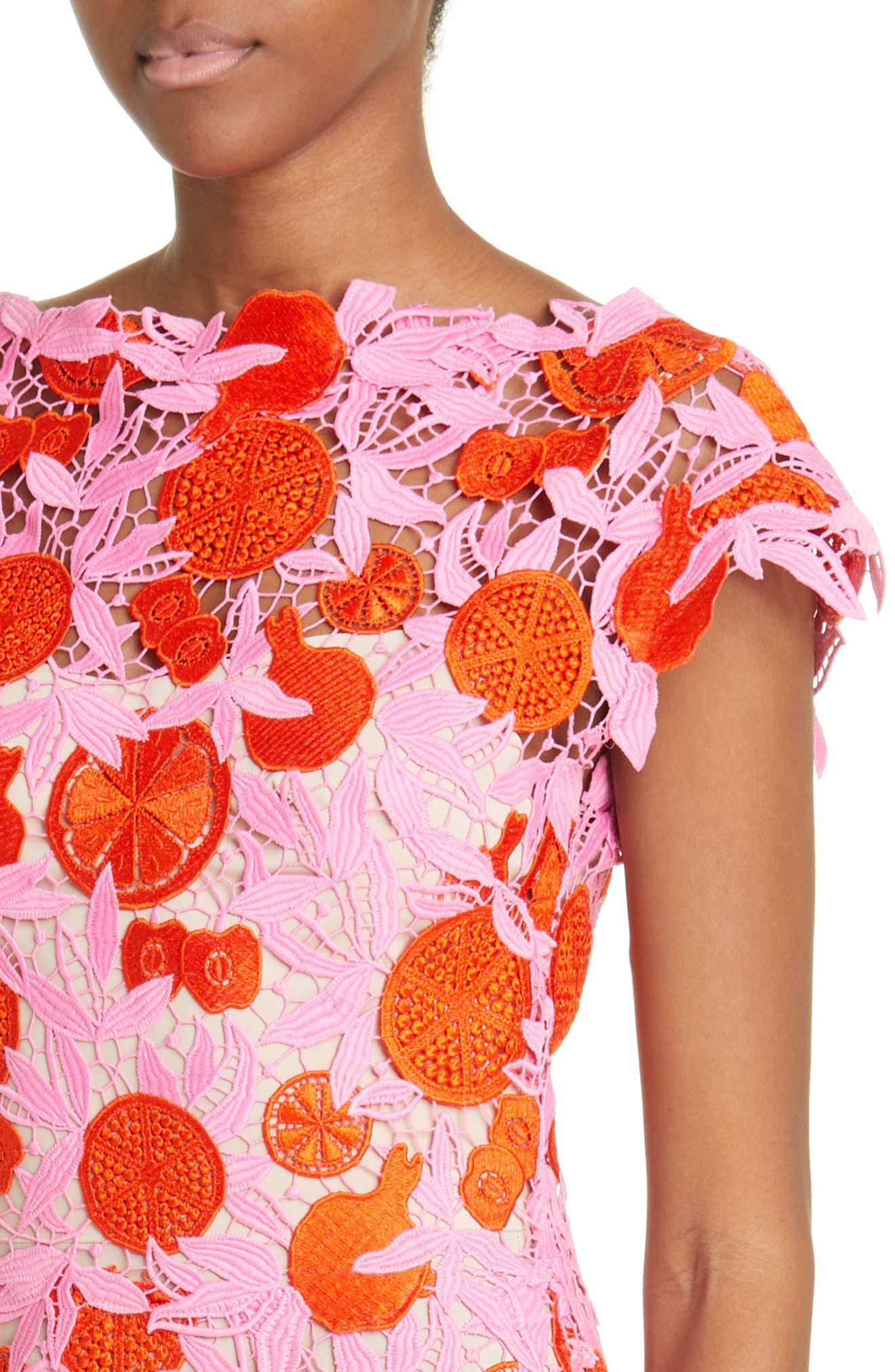 Lela Rose Fruit Guipure Lace Dress in Peony | Smart Closet