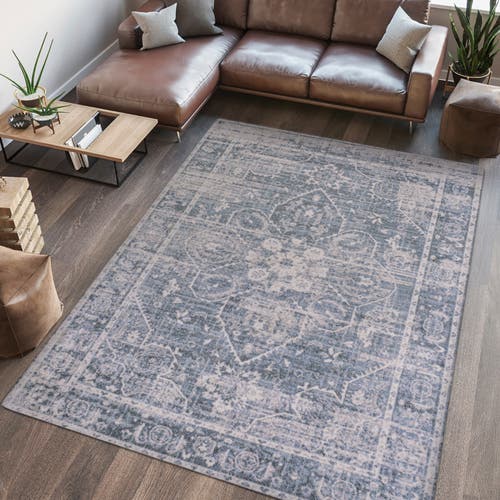 Jonathan Y Shaii Global Medallion Low-pile Machine-washable Area Rug In Blue/light Gray