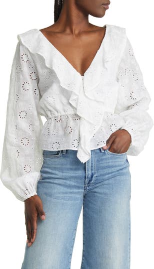 FRAME Ruffle Eyelet Top