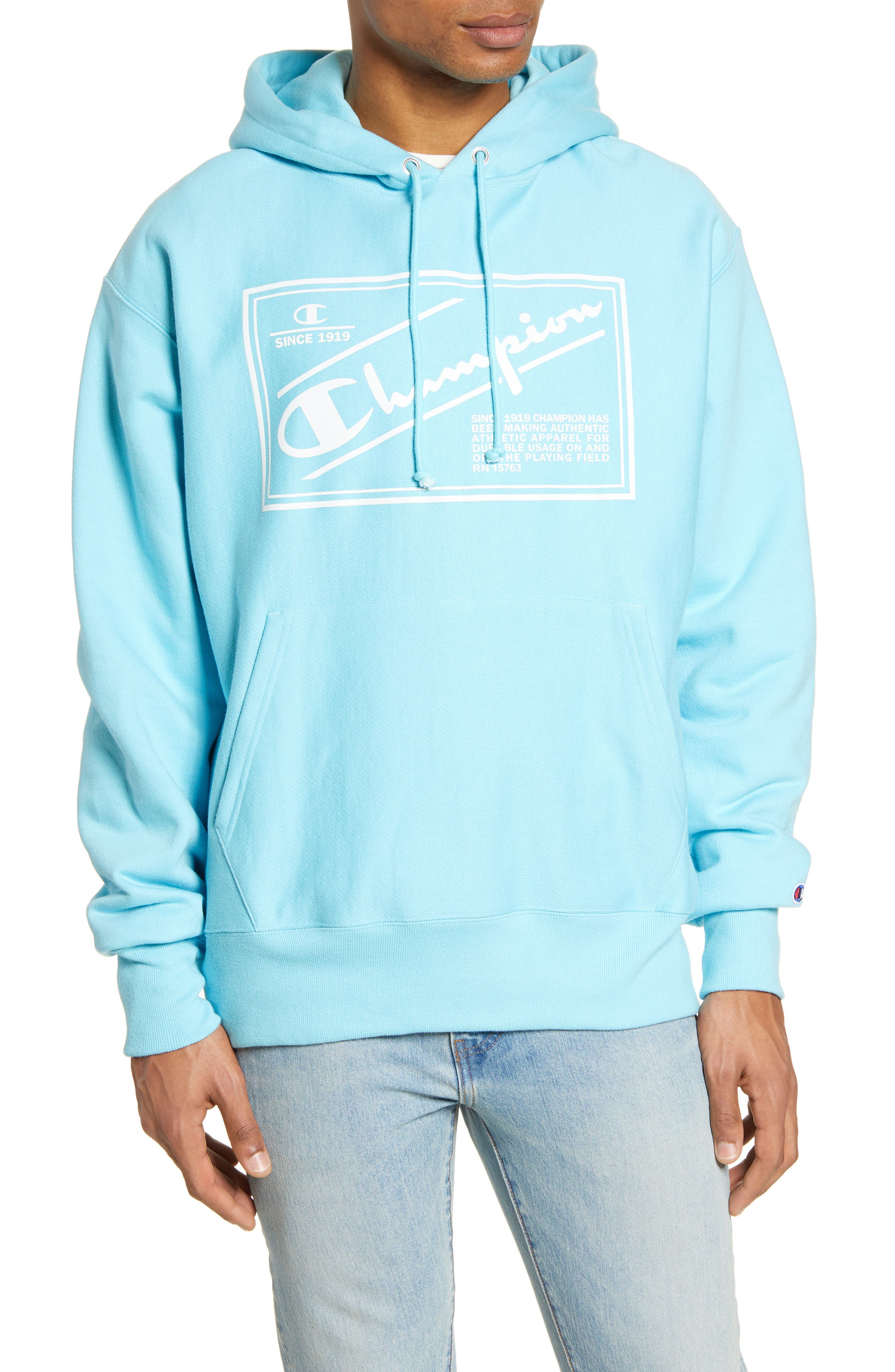 champion reverse weave hoodie blue horizon