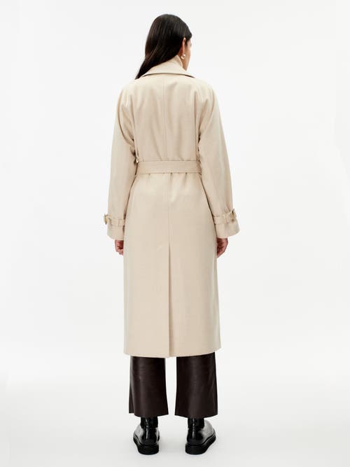 Gobi Mongolian Cashmere Organic Cashmere Color Double Breasted Trench Coat In Beige