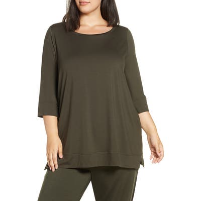 Plus Size Eileen Fisher Ballet Neck Tunic Top, Brown