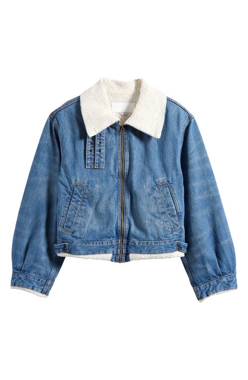Re/done Faux Shearling Lined Denim Aviator Jacket In Barnyard