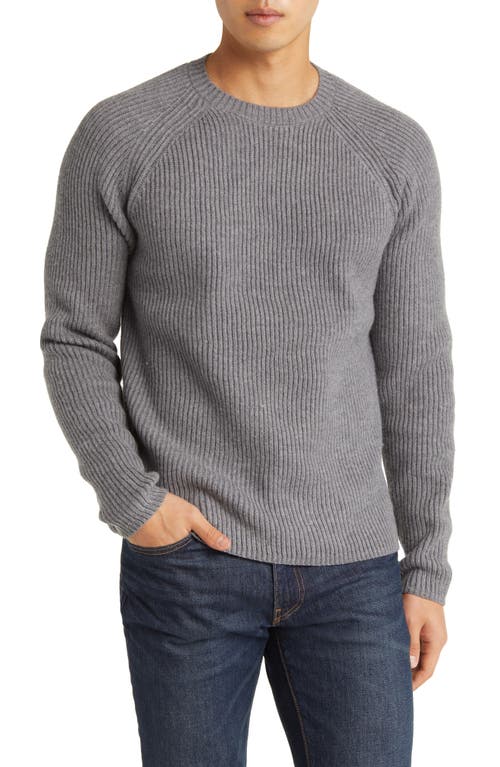 Ribbed Raglan Sleeve Wool Sweater in Heather Grey