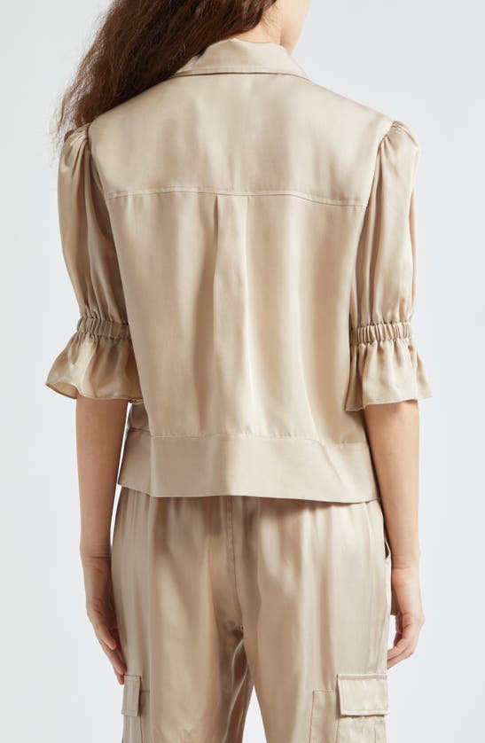 Cinq À Sept Holly Short-sleeve Sateen Jacket In Khaki