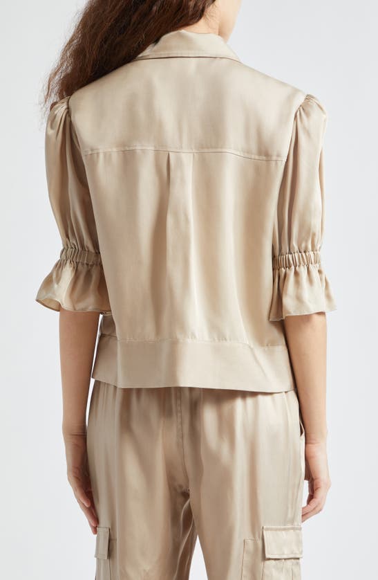 Shop Cinq À Sept Holly Ruffle Sleeve Jacket In Khaki