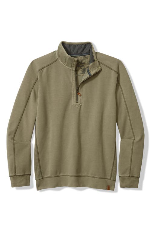 Shop Tommy Bahama French Terry Half Zip Pullover In Tea Leaf