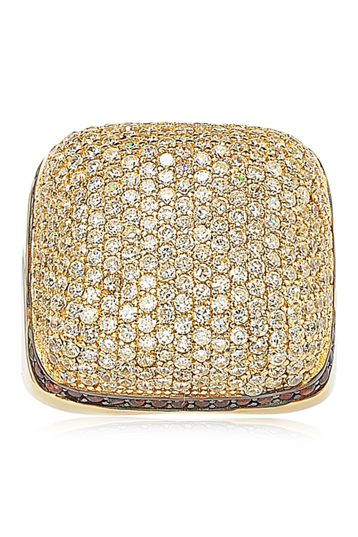 Suzy Levian 14k Yellow Gold Plated Sterling Silver Halo Chocolate Cz Square Ring In Red