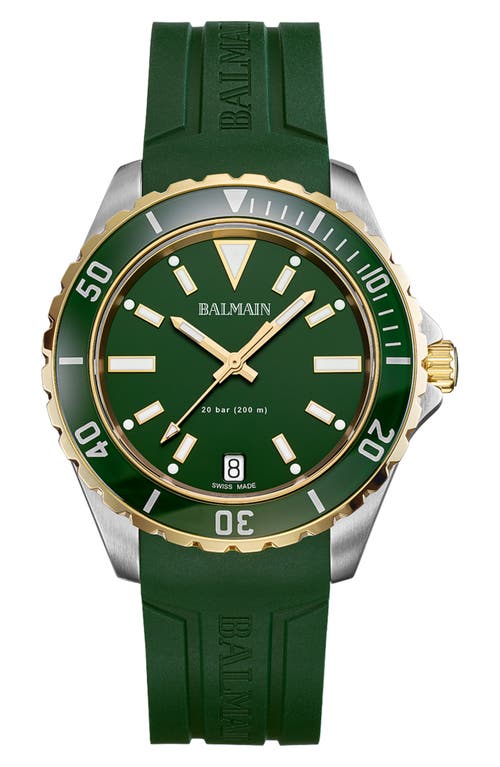 BALMAIN WATCHES Ophrys Rubber Strap Watch, 42.5mm in Bicolor Stainless Steel/Green 