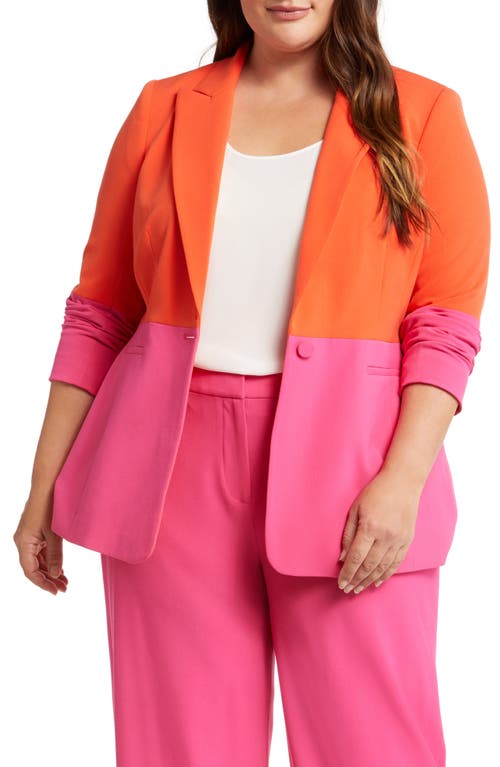 Tahari Asl Colorblock Peak Lapel Blazer In Tomato/hot Pink