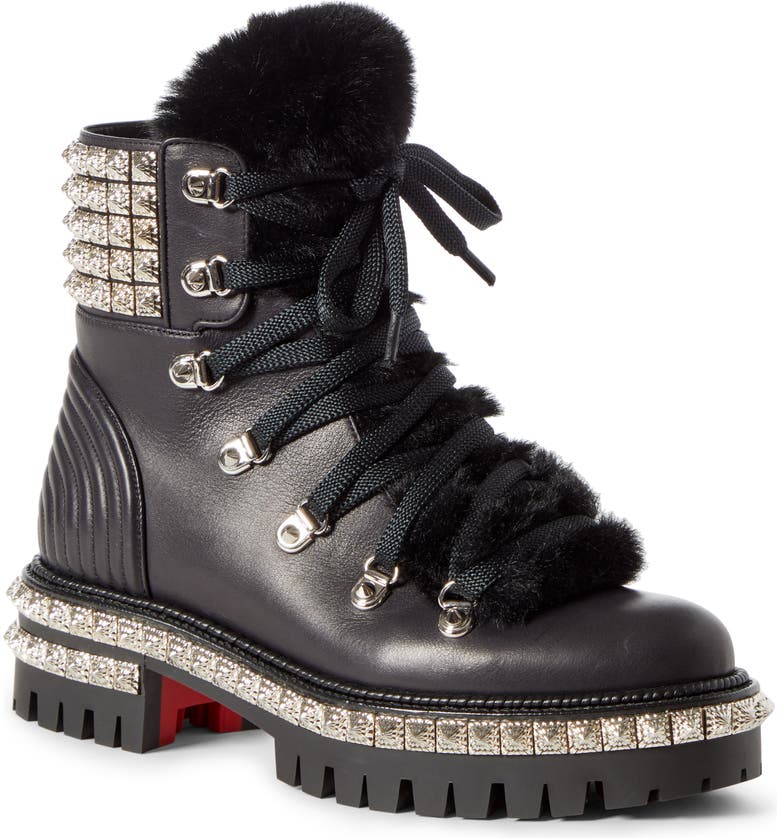 Christian Louboutin Yeti Studded Hiking Boot with Faux Fur Trim (Women ...