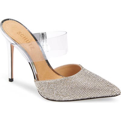 Schutz Serenitty Clear Strap Crystal Mule- Metallic