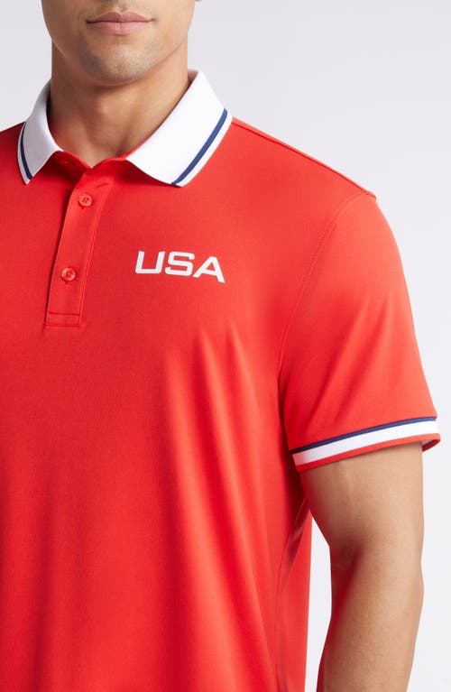 Shop J. Lindeberg Timeo Golf Polo In Flame Scarlet