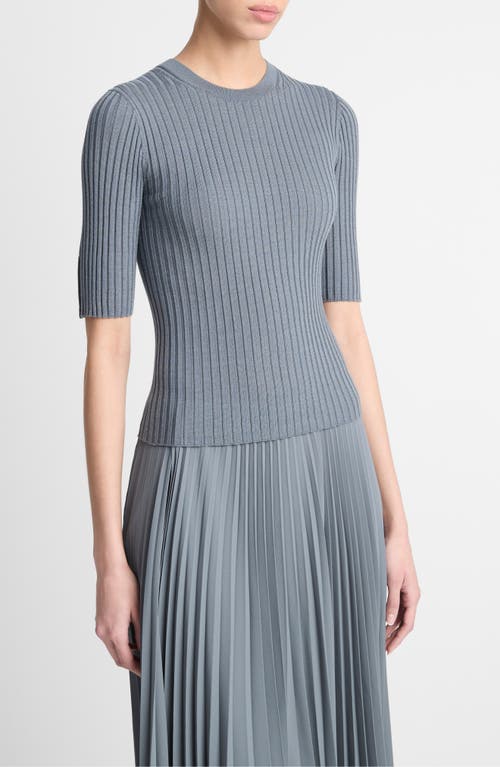 Shop Vince Wool & Silk Blend Rib Sweater In Lake Stone