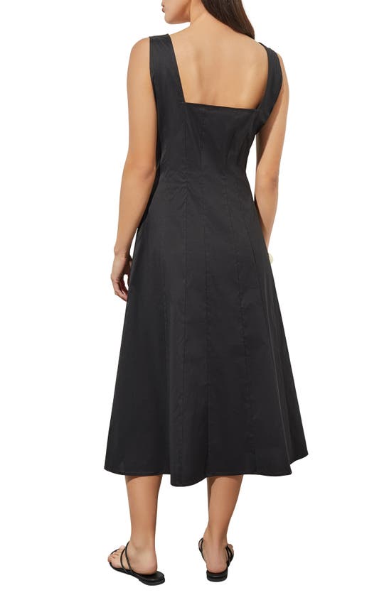 Shop Ming Wang Cotton Blend Fit & Flare Midi Sundress In Black