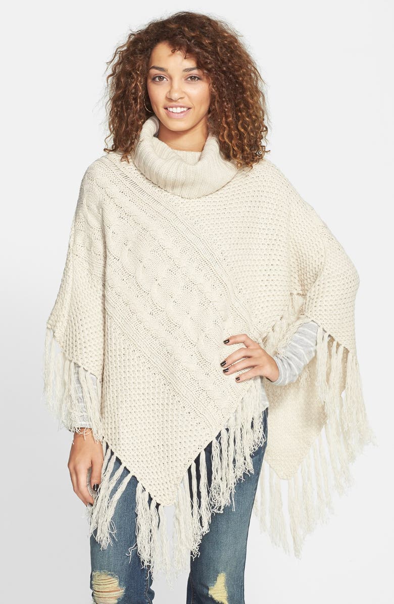 Woven Heart Cable Knit Cowl Neck Poncho (Juniors) | Nordstrom