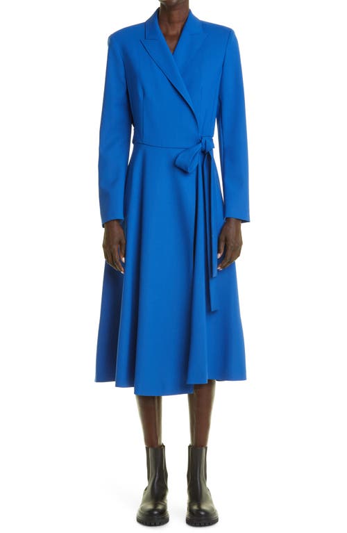 Max Mara Afelio Belted Long Sleeve Wool Coat Dress in Cornflower Blue