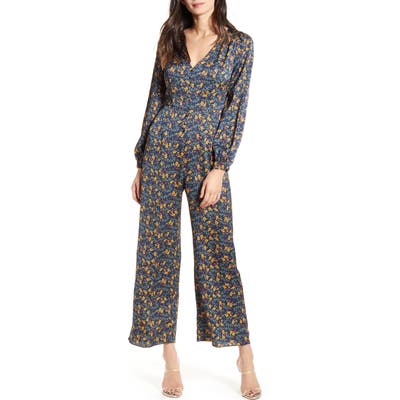 All In Favor Print Button-Up Jumpsuit, Blue/green
