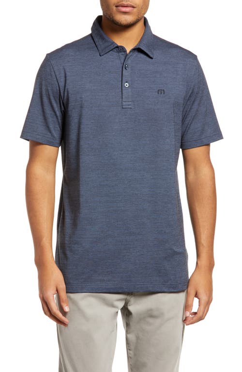 Travismathew The Heater Solid Short Sleeve Performance Polo In Vintage Indigo/black