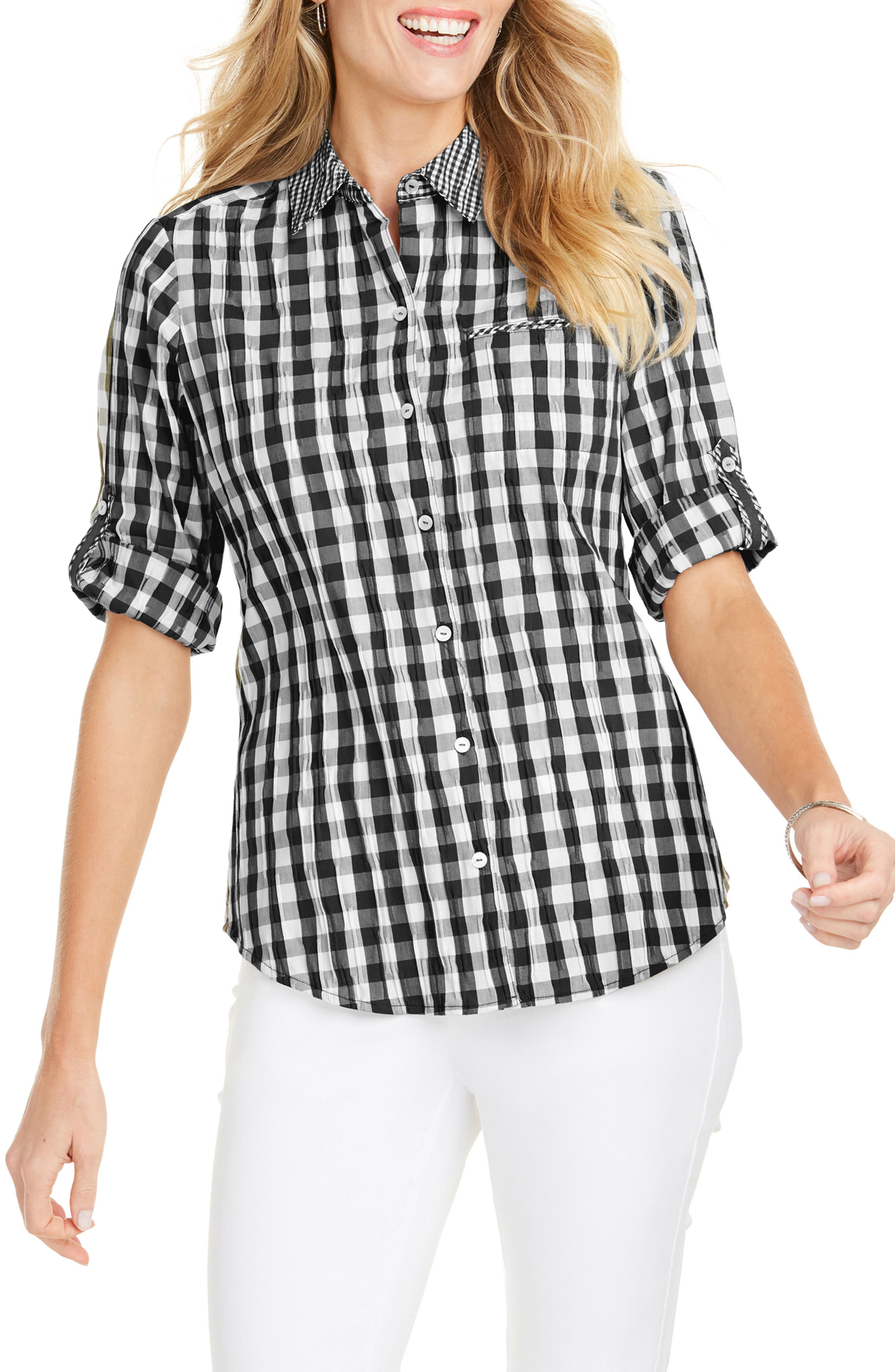 Foxcroft Reese Crinkle Gingham Shirt Nordstrom
