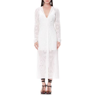 Afrm Madsen Ruched Long Sleeve Midi Dress, White