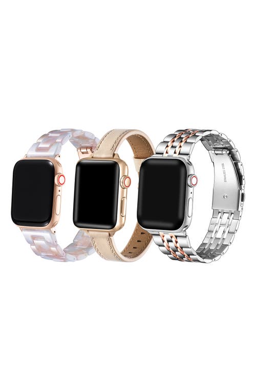 Shop The Posh Tech Assorted 3-pack Apple Watch® Watchbands In Silver/beige/blush Tortoise