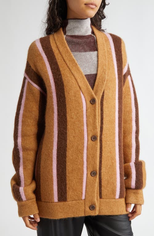 Shop Stine Goya Stripe Cardigan In Cocoa Stripes