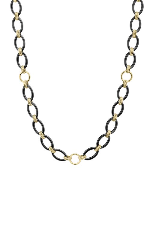 Lagos Meridian 18k Gold And Black Ceramic Link Long Necklace